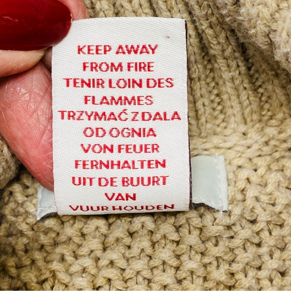 Aspen Kids Size M Tan Knit Turtleneck Poncho Sweater w/Buttons Faux Fur Trim - Picture 15 of 15